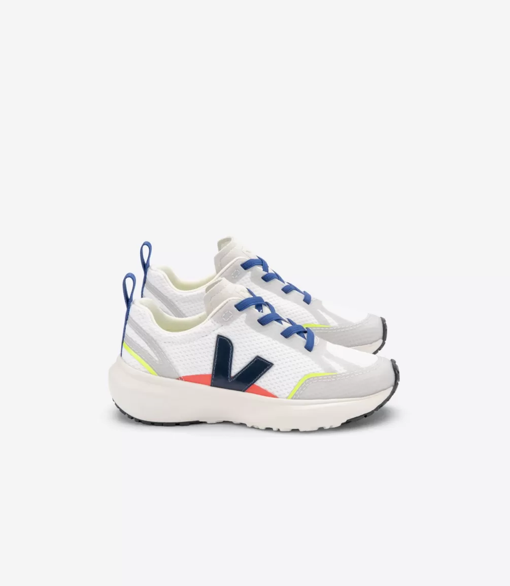 Kids VEJA Kids<CANARY ELASTIC LACES ALVEOMESH WHITE NAUTICO