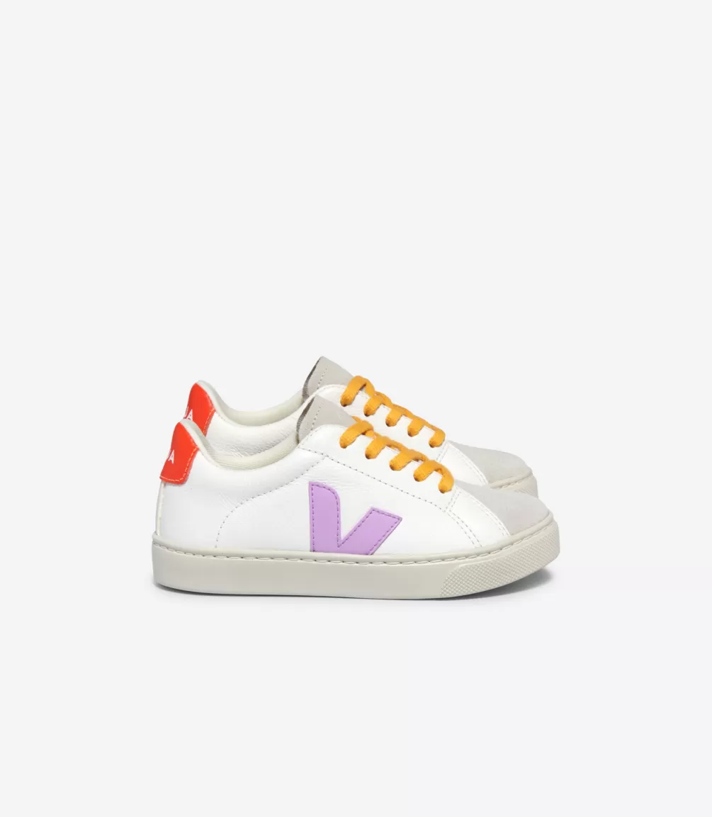 Kids VEJA Esplar<ESPLAR LACES LEATHER WHITE ORCHID ORANGE FLUO