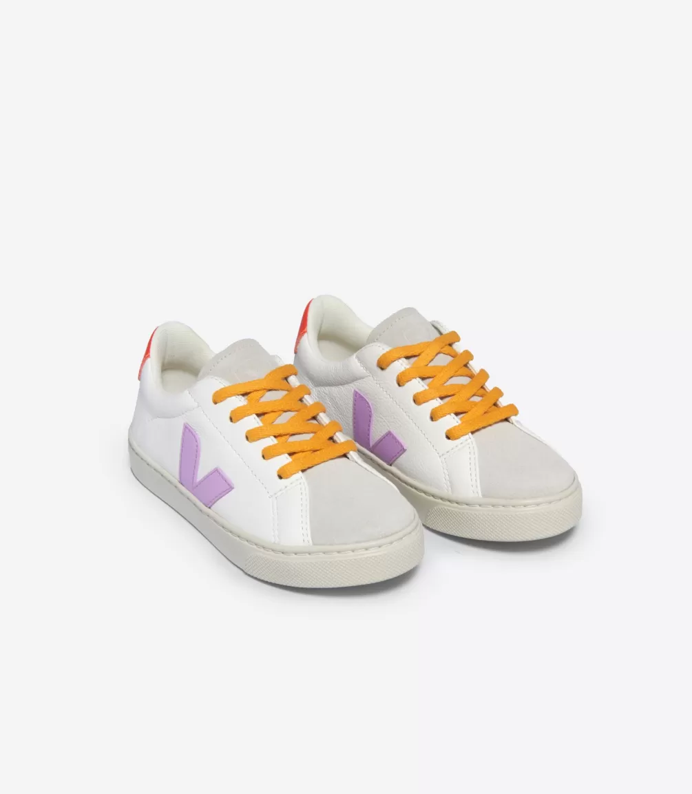 Kids VEJA Esplar<ESPLAR LACES LEATHER WHITE ORCHID ORANGE FLUO