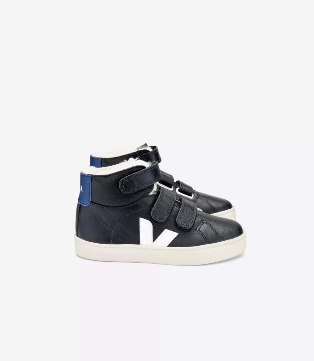 Kids VEJA Kids<ESPLAR MID FURED LEATHER BLACK WHITE COBALT