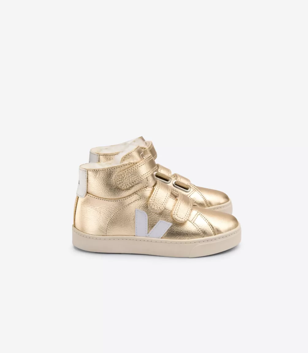 Kids VEJA Kids<ESPLAR MID FURED LEATHER PLATINE WHITE