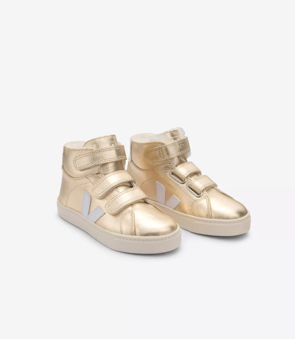 Kids VEJA Kids<ESPLAR MID FURED LEATHER PLATINE WHITE