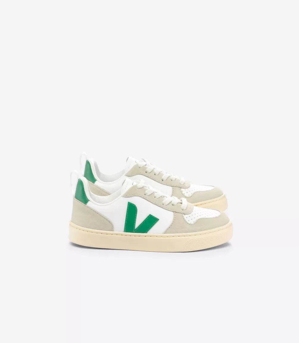 Kids VEJA V-10<V-10 LACES LEATHER WHITE EMERAUDE ALMOND