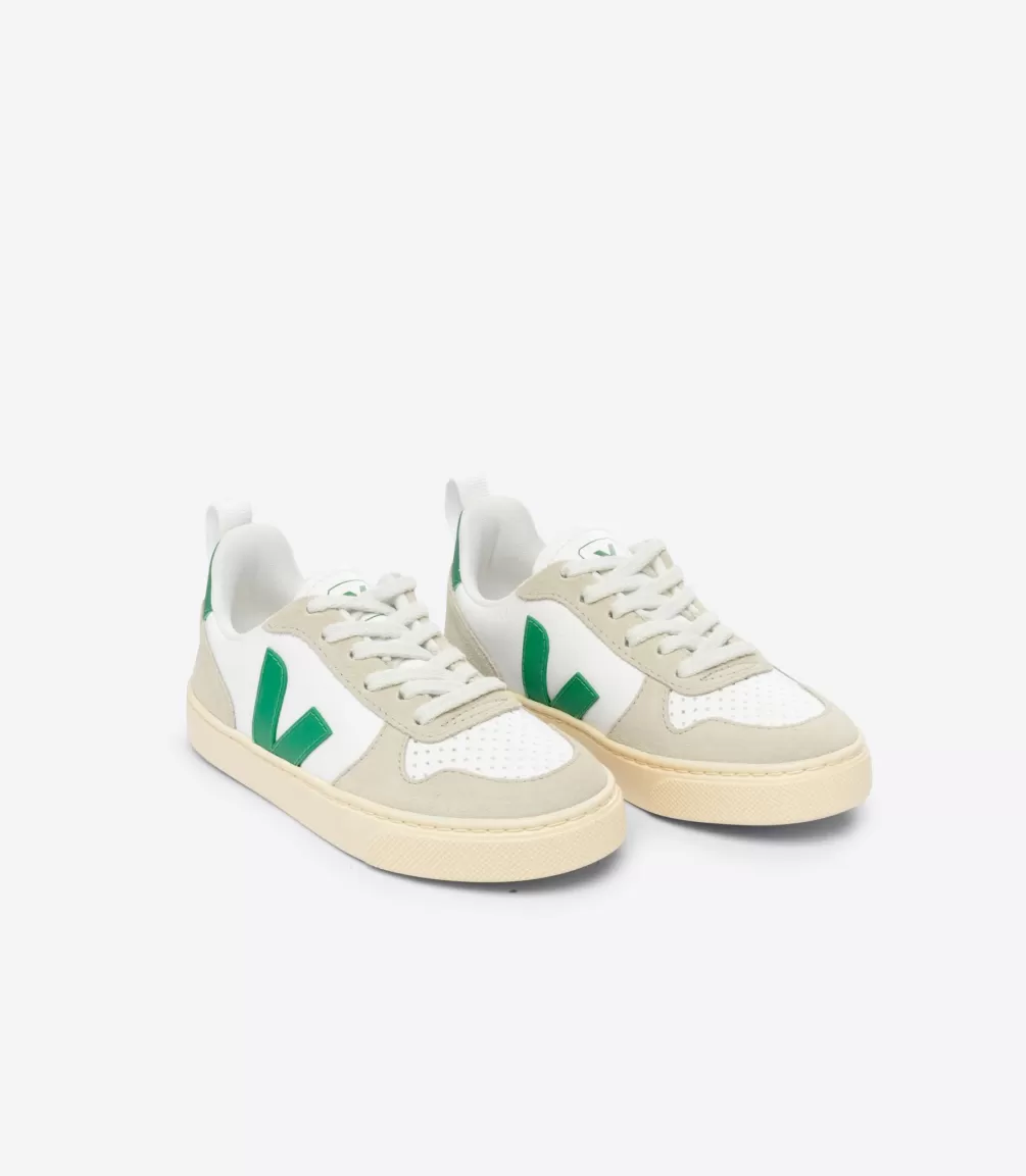 Kids VEJA V-10<V-10 LACES LEATHER WHITE EMERAUDE ALMOND