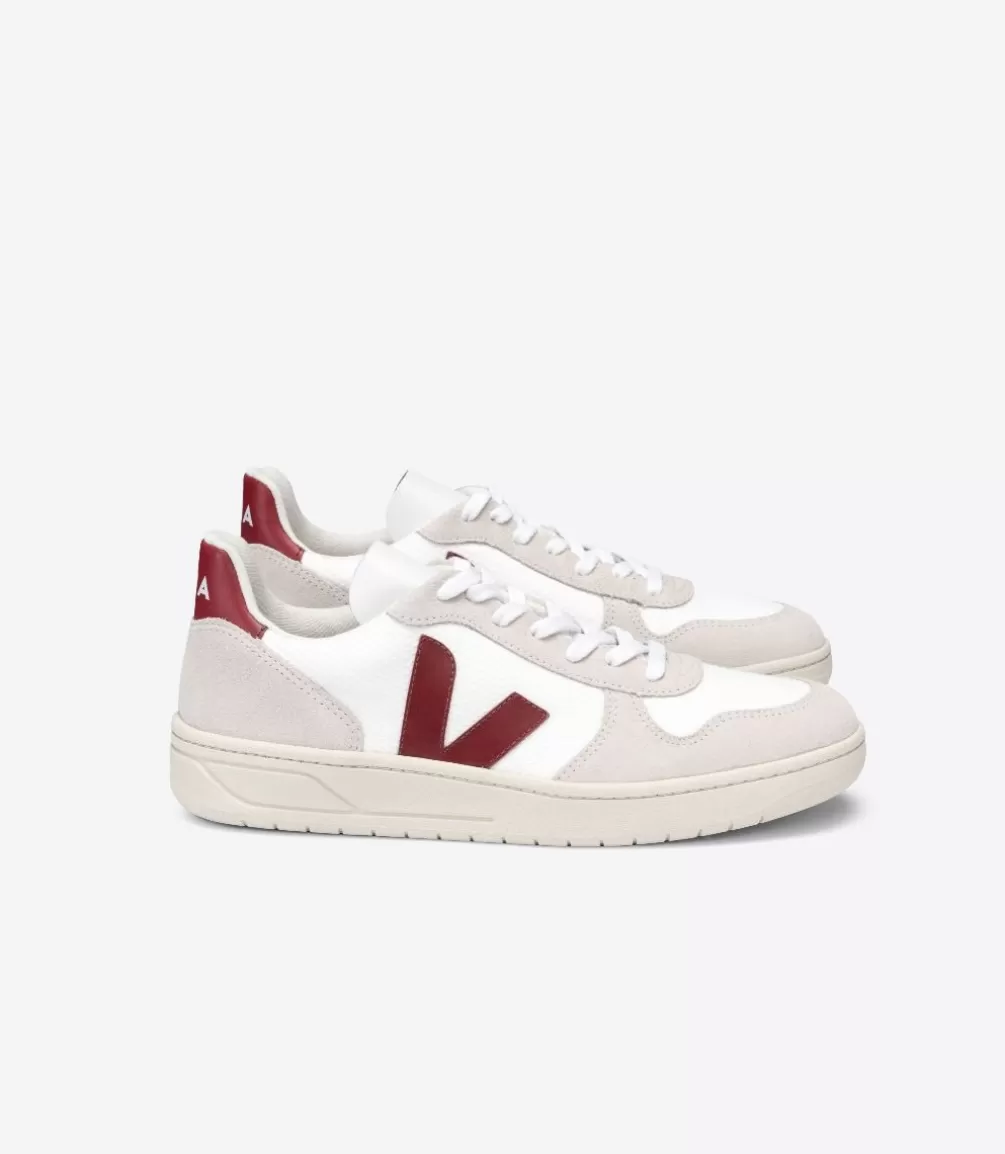 VEJA Adults<V-10 B-MESH WHITE NATURAL MARSALA