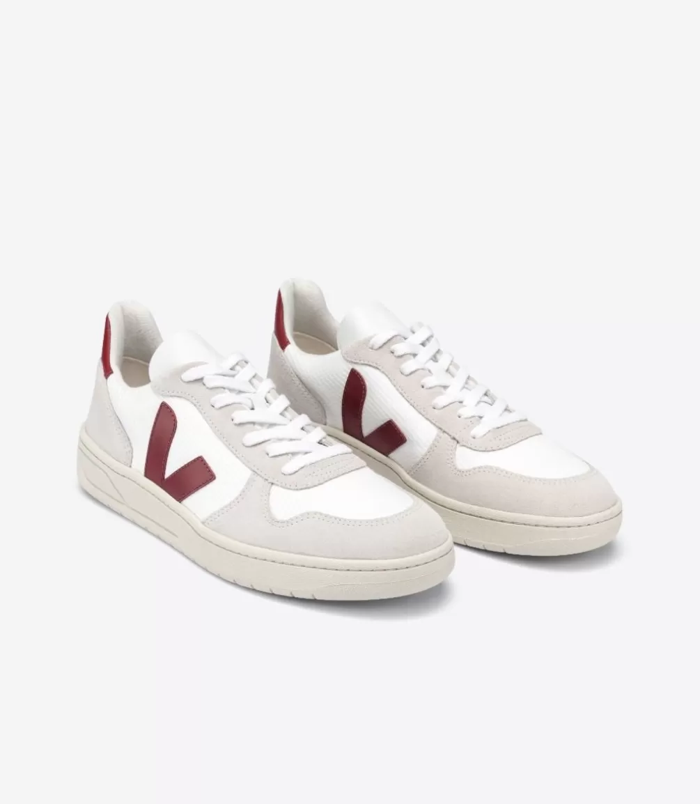 VEJA Adults<V-10 B-MESH WHITE NATURAL MARSALA