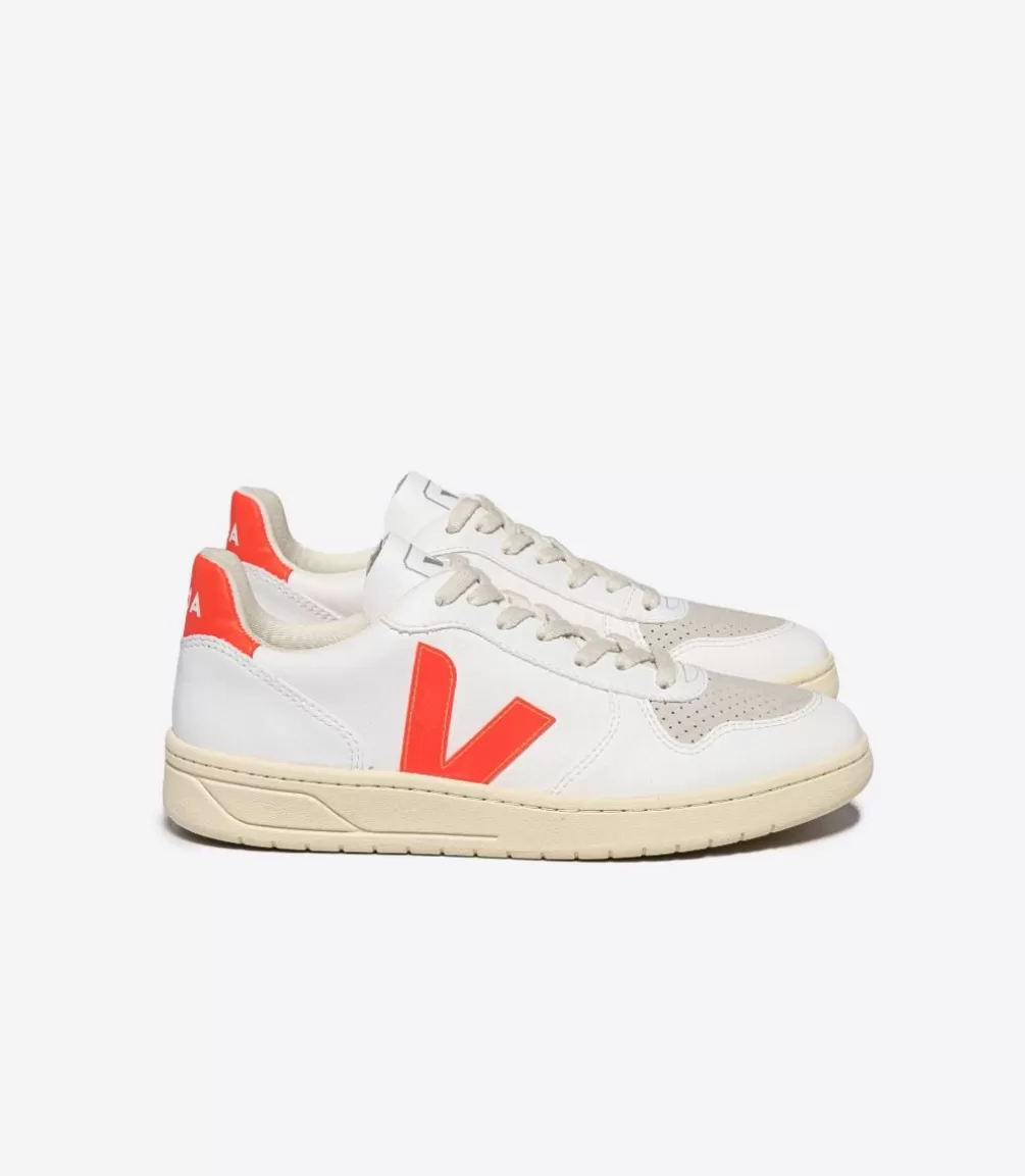 Women VEJA Adults | Vegan<V-10 CWL WHITE ORANGE FLUO