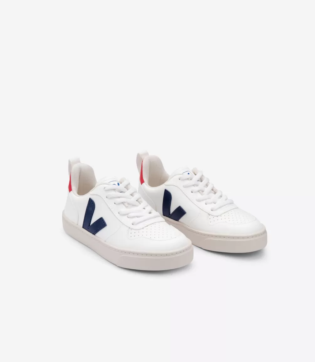 Kids VEJA Kids | Vegan<V-10 LACES CWL WHITE COBALT PEKIN