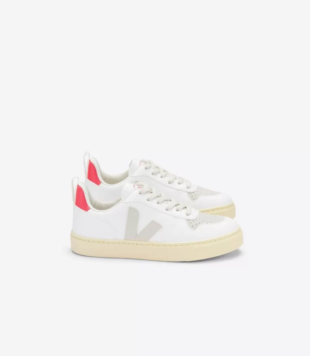 Kids VEJA Kids<V-10 LACES CWL WHITE PIERRE ROSE FLUO