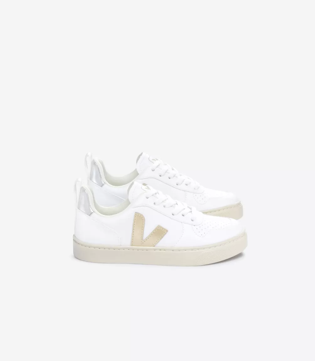 Kids VEJA Kids<V-10 LACES CWL WHITE PLATINE SILVER