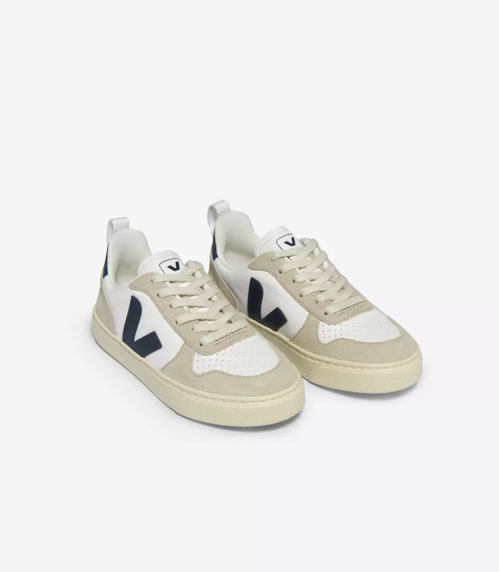 Kids VEJA V-10<V-10 LACES LEATHER WHITE NAUTICO ALMOND