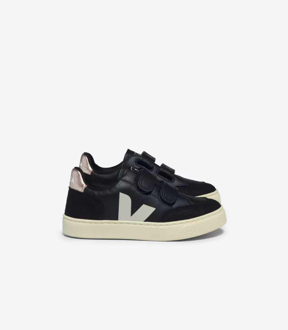 Kids VEJA V-12<V-12 LEATHER BLACK WHITE PLATINE