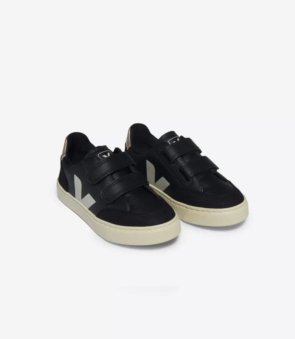 Kids VEJA V-12<V-12 LEATHER BLACK WHITE PLATINE