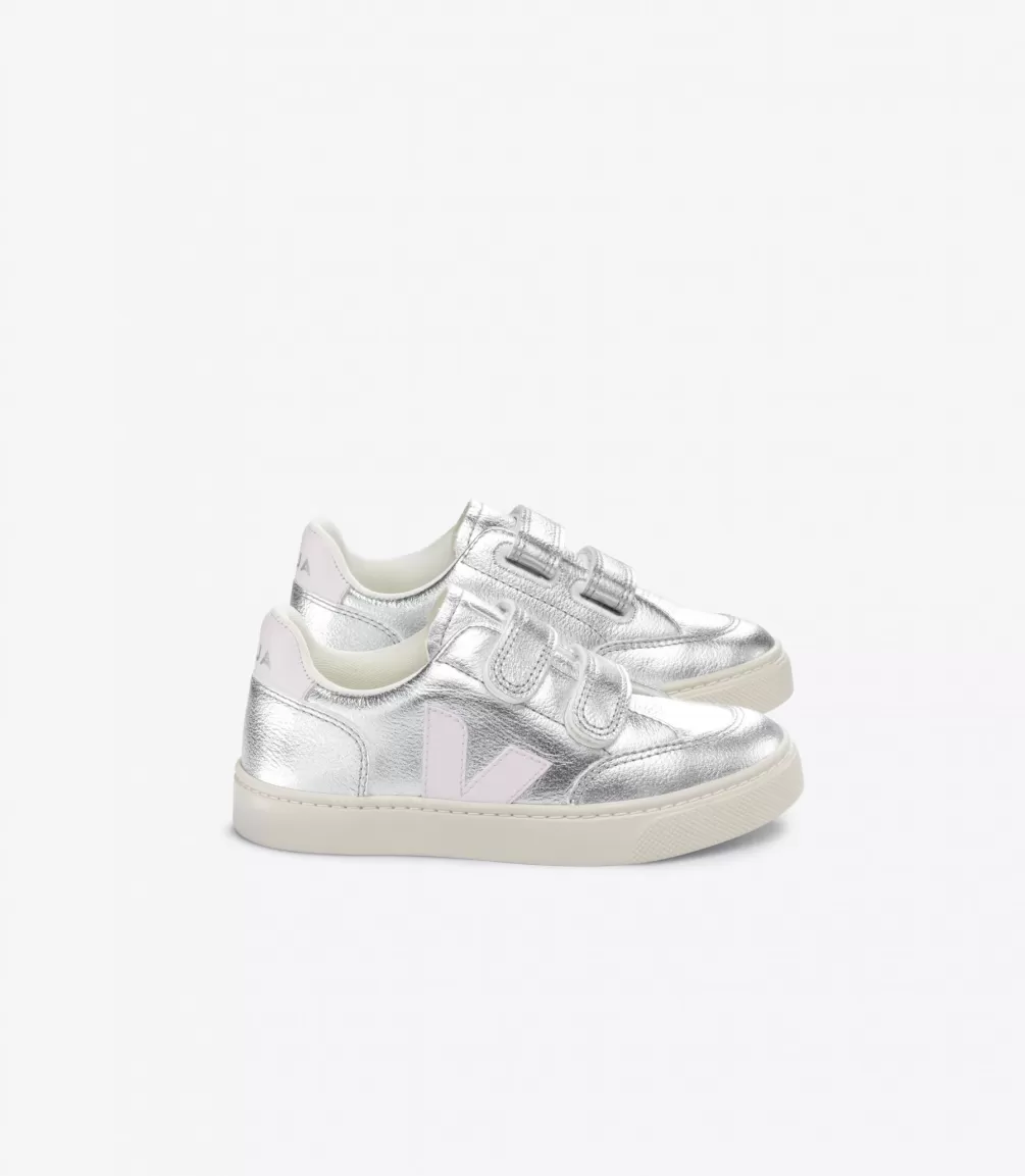 Kids VEJA V-12<V-12 LEATHER SILVER LASSI