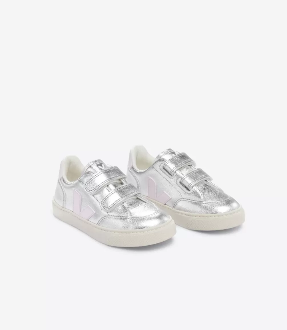 Kids VEJA V-12<V-12 LEATHER SILVER LASSI