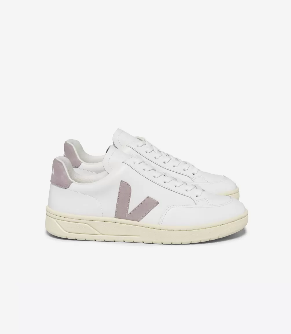 Women VEJA V-12<V-12 LEATHER WHITE BABE