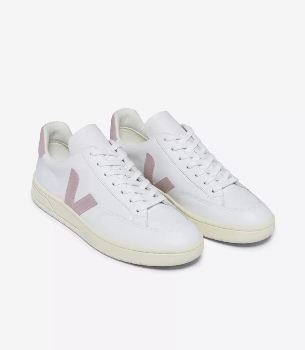 Women VEJA V-12<V-12 LEATHER WHITE BABE