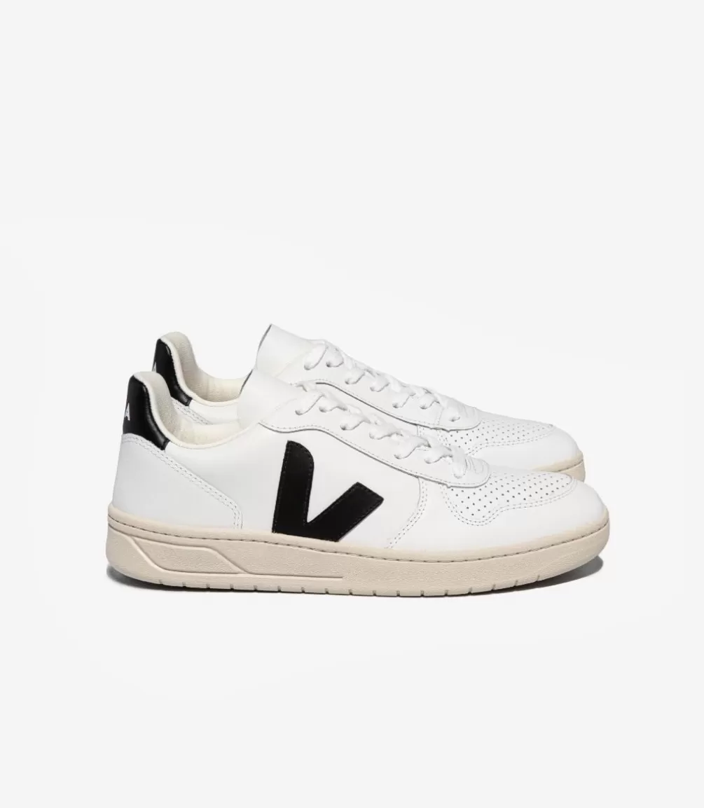 VEJA V-10<V-10 LEATHER WHITE BLACK