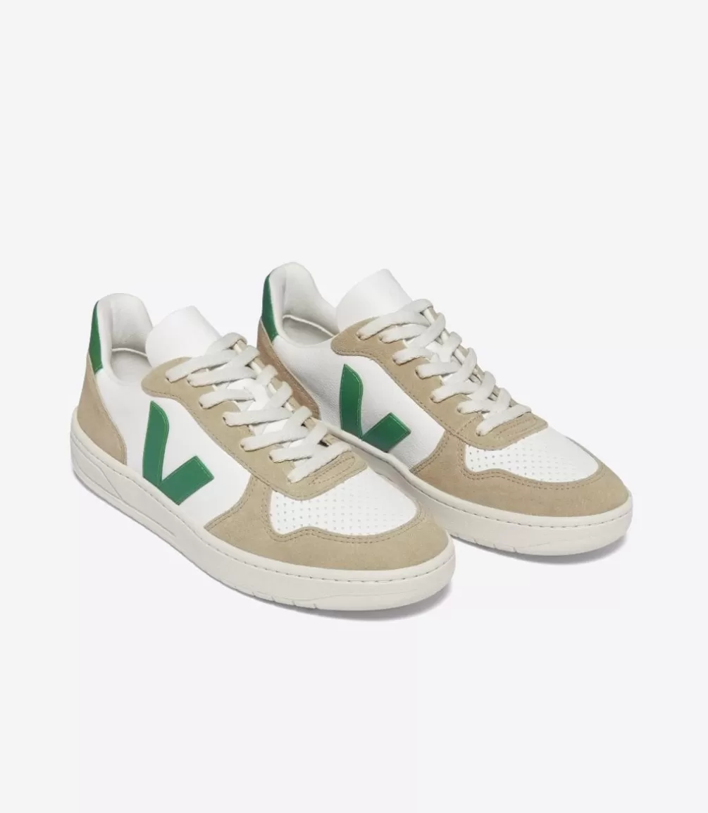 Women VEJA V-10 | V-10<V-10 LEATHER WHITE EMERAUDE SAHARA