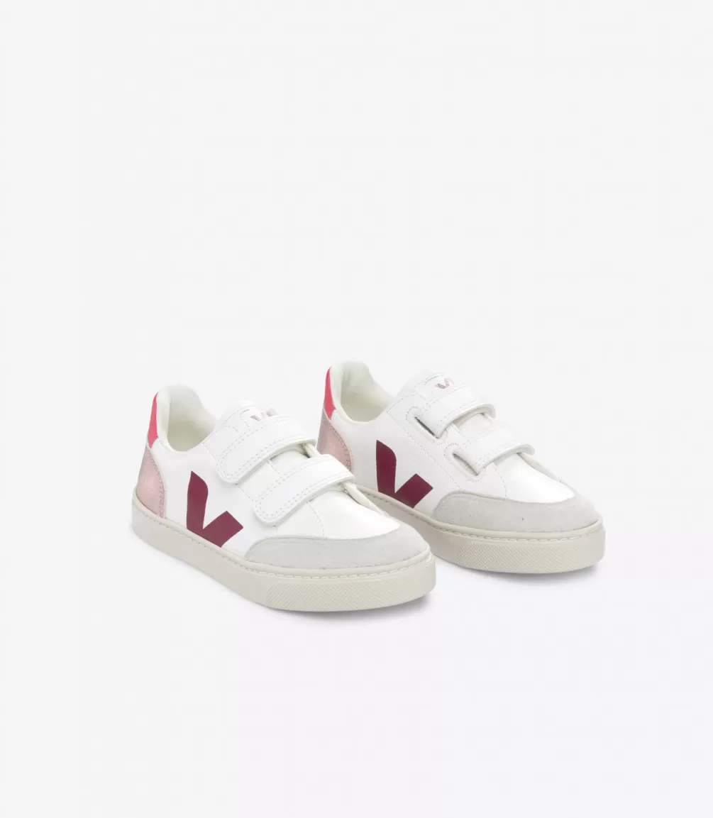 Kids VEJA V-12<V-12 LEATHER WHITE MULTICO NACRE