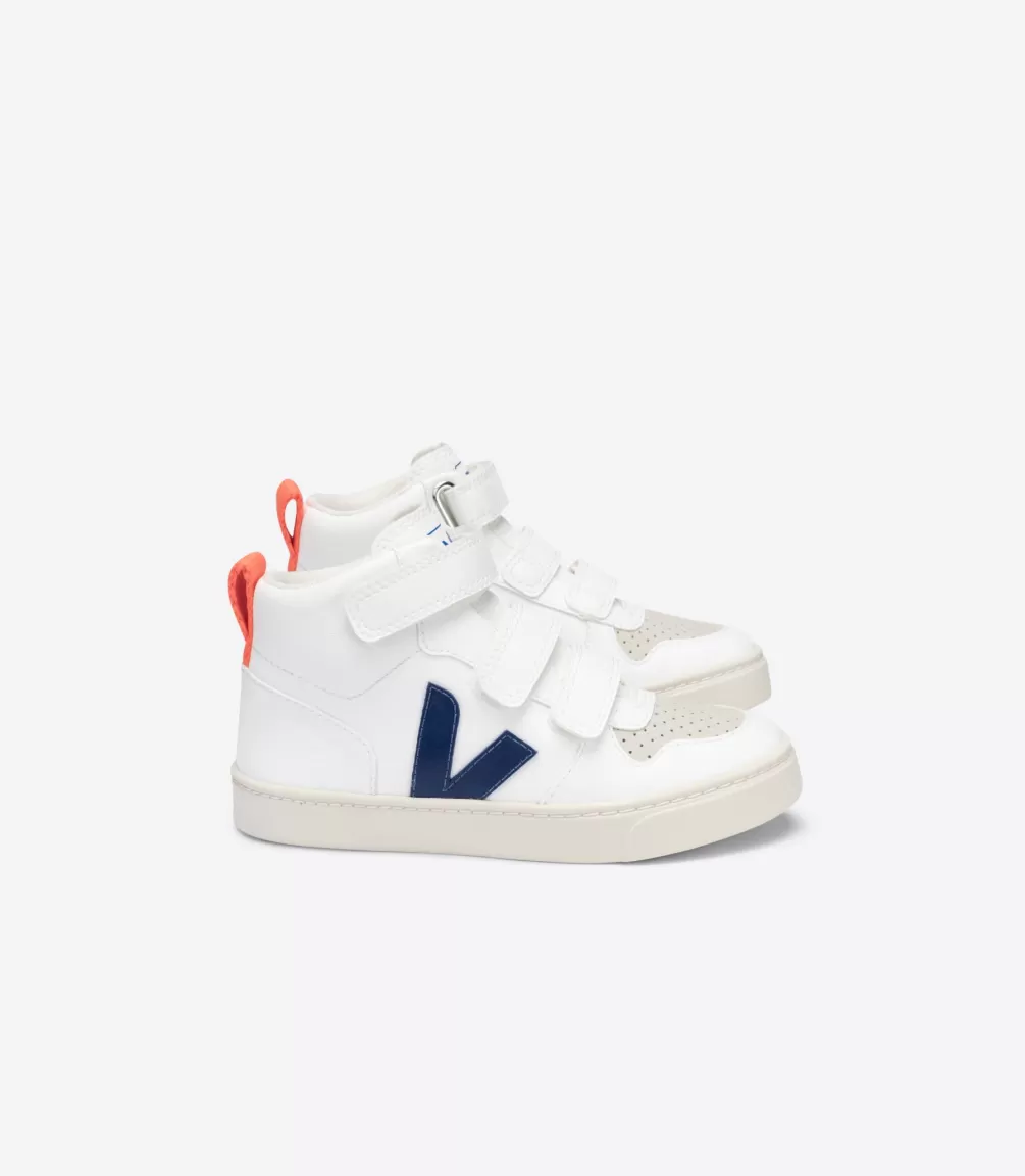 Kids VEJA Kids | Vegan<V-10 MID CWL WHITE COBALT ORANGE FLUO