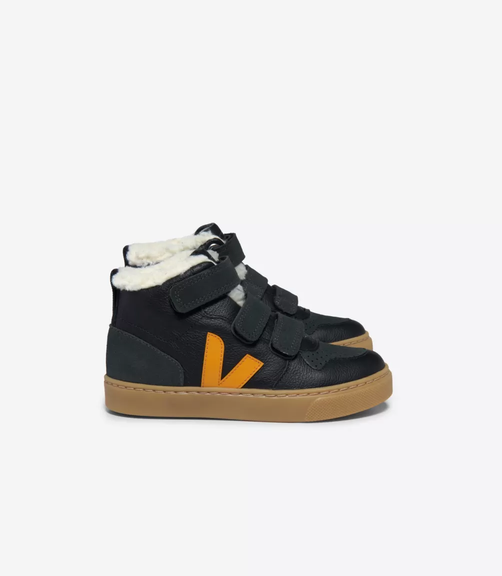 Kids VEJA Mid | V-10 Mid<V-10 MID FURED LEATHER BLACK OURO GRAFITE