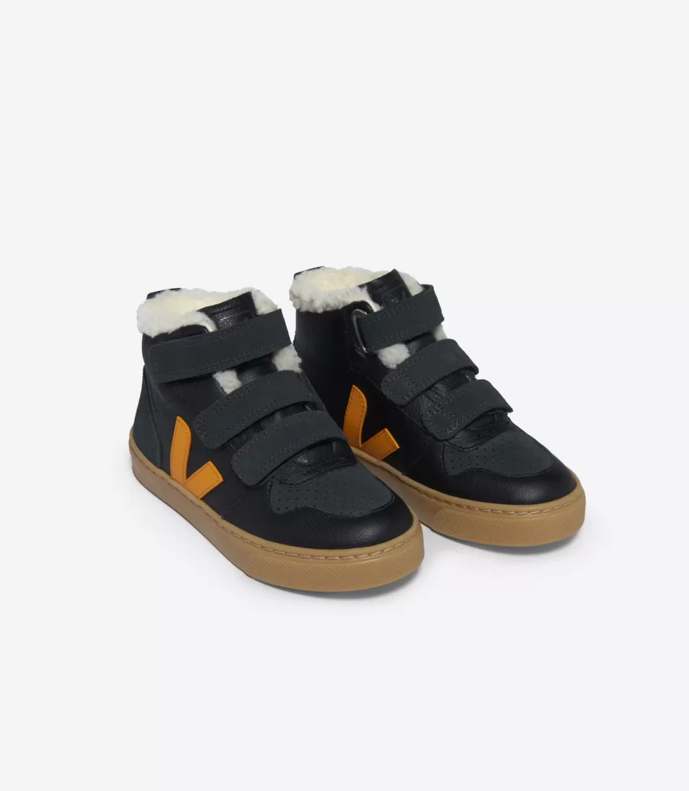 Kids VEJA Mid | V-10 Mid<V-10 MID FURED LEATHER BLACK OURO GRAFITE