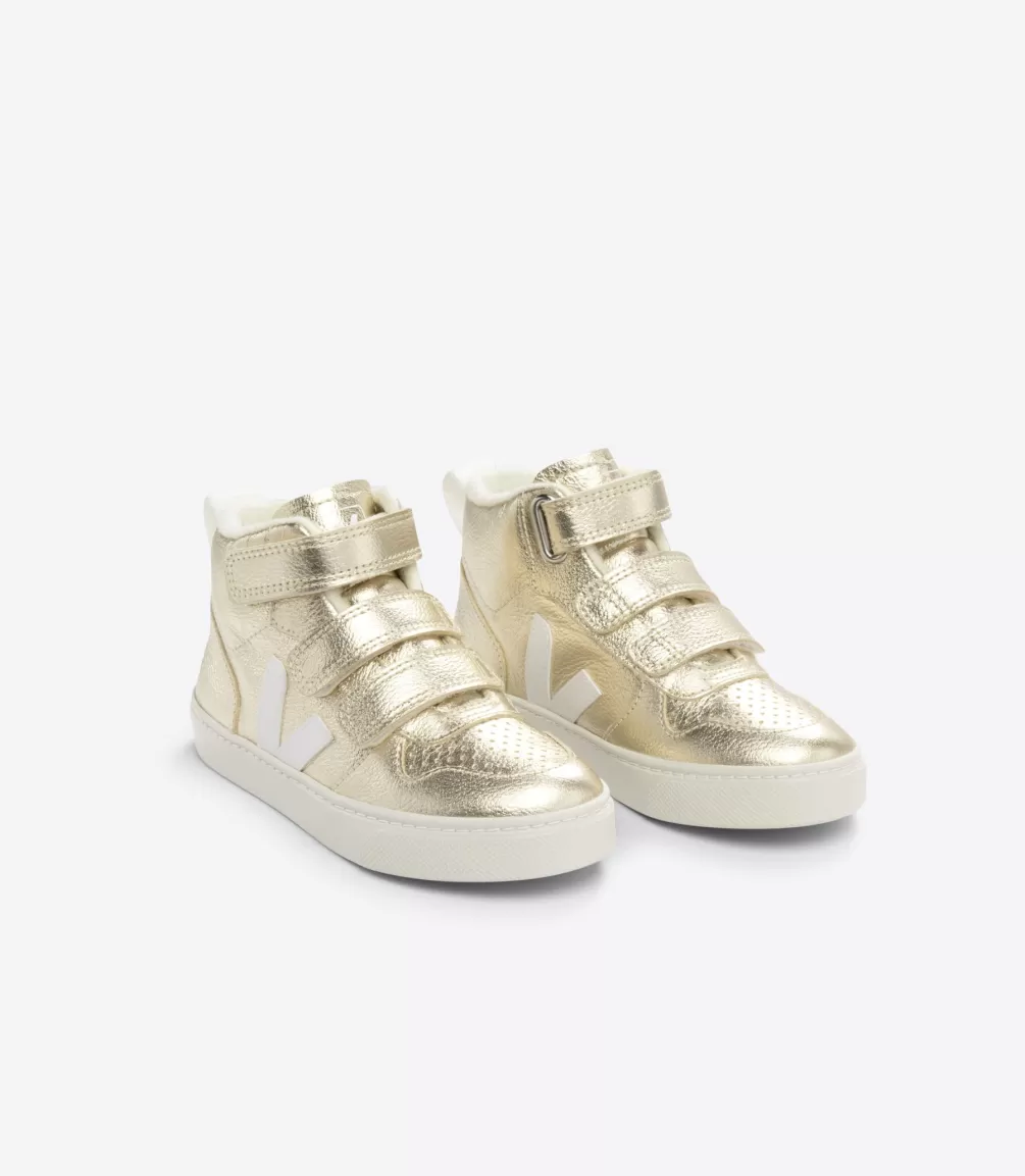 Kids VEJA Mid | V-10 Mid<V-10 MID FURED LEATHER PLATINE