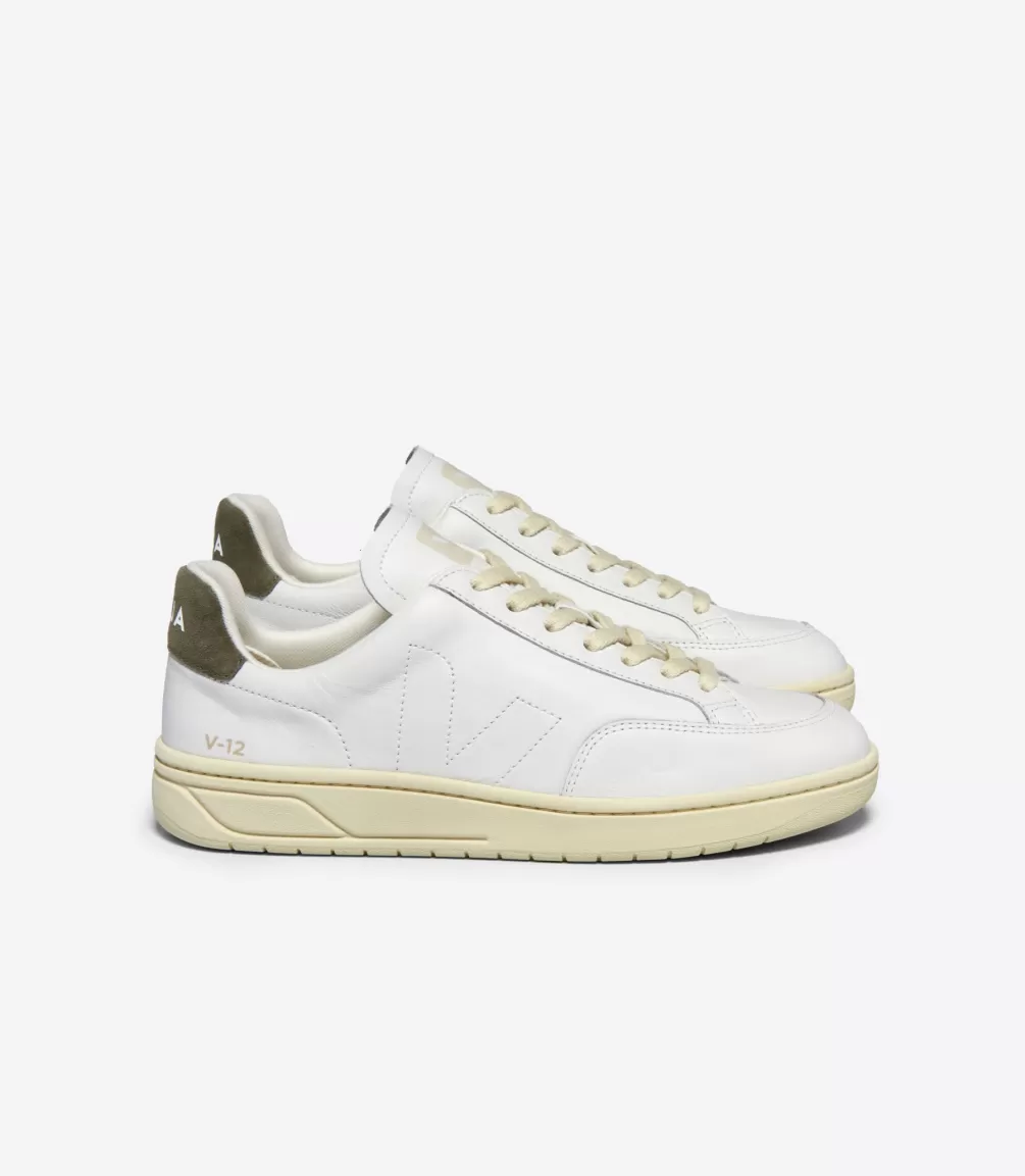 Women VEJA V-12 | V-12<V-12 STITCH LEATHER WHITE KAKI