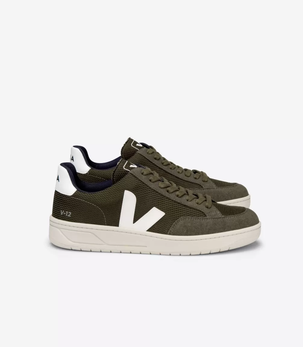 Women VEJA Adults | Vegan<V-12 VEGAN B-MESH OLIVE WHITE